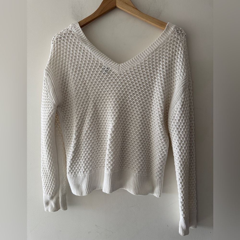 A New Day White V Neck Open Knit‎ Sweater